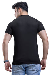 Black Mandarin Collar Graphic T-Shirt